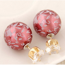 Red Patterned Double Sided Stud Earrings
